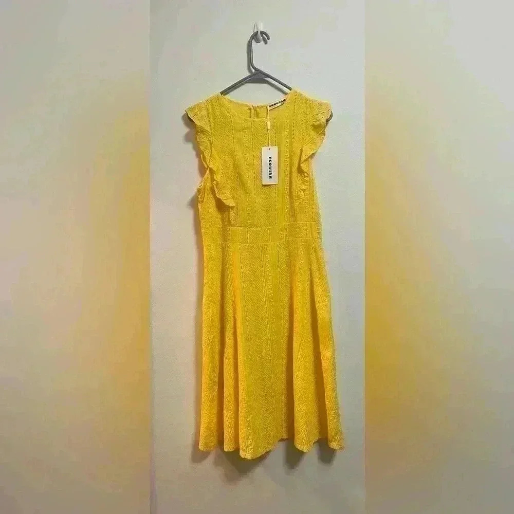 NWT - Ecowish - Women’s Canary Yellow Cap Sleeve Crochet MIDI Dress - Size S